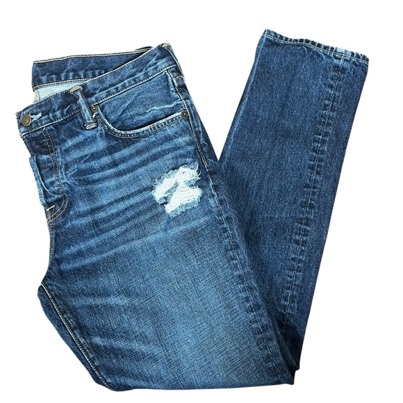 Abercrombie & Fitch Men’s 38x32 The Skinny Jean Dark Wash Distressed Button Fly - Picture 5 of 14